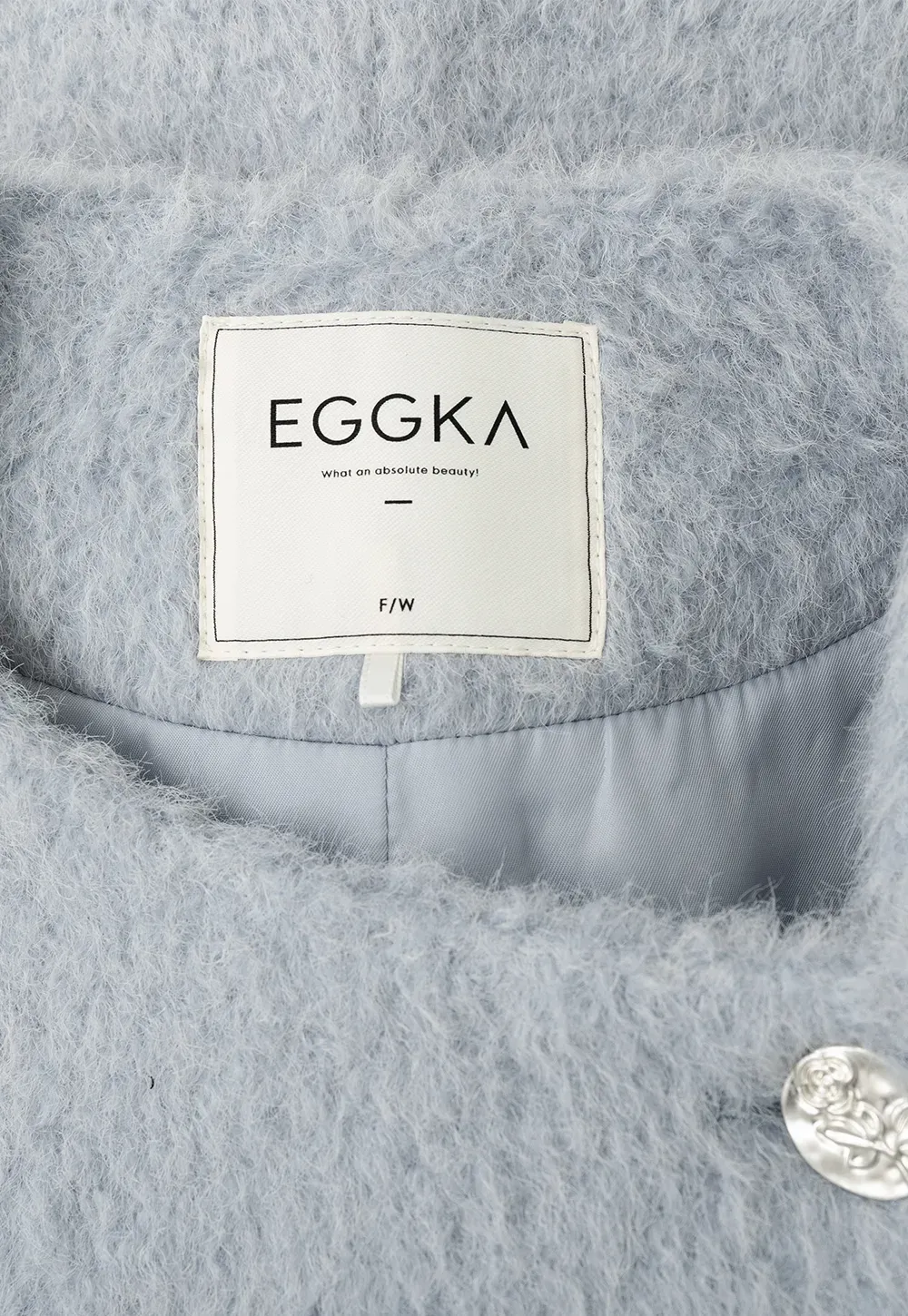 Asymmetrical Lapel Wool Coat with Pearl Buttons