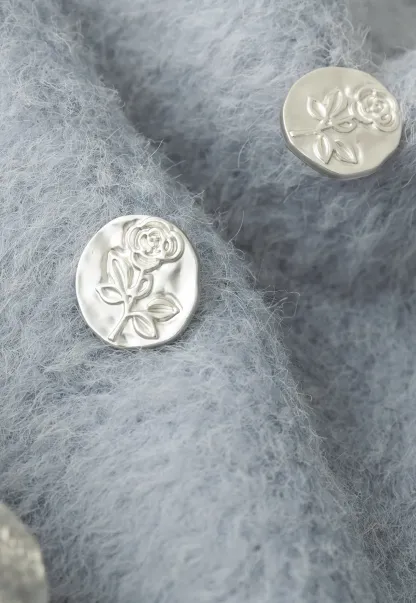 Asymmetrical Lapel Wool Coat with Pearl Buttons