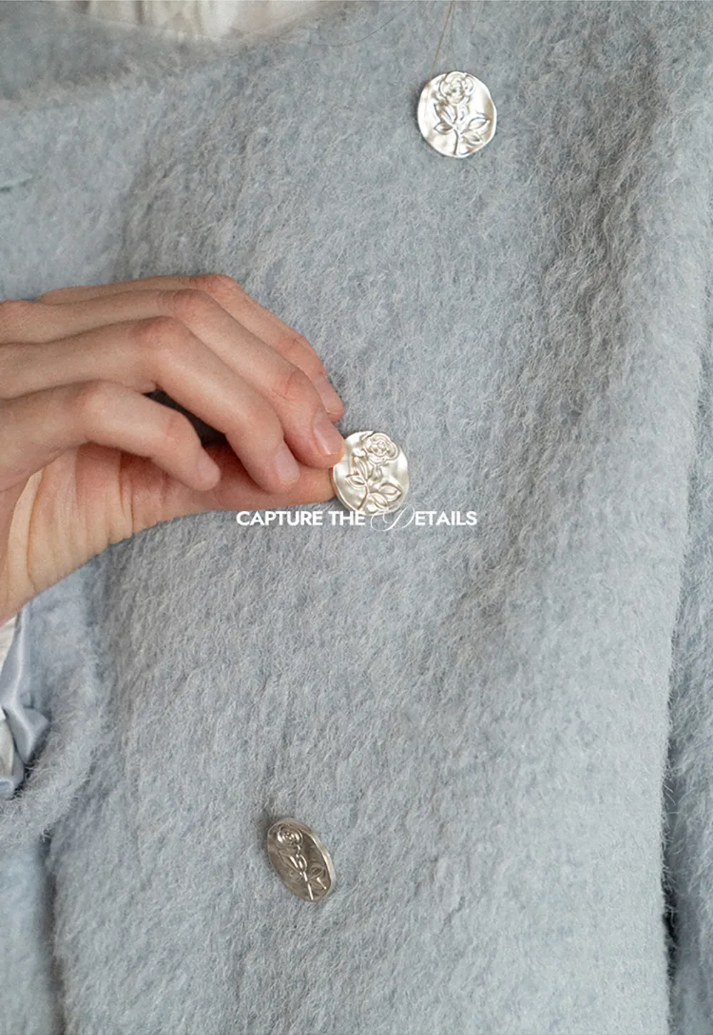 Asymmetrical Lapel Wool Coat with Pearl Buttons