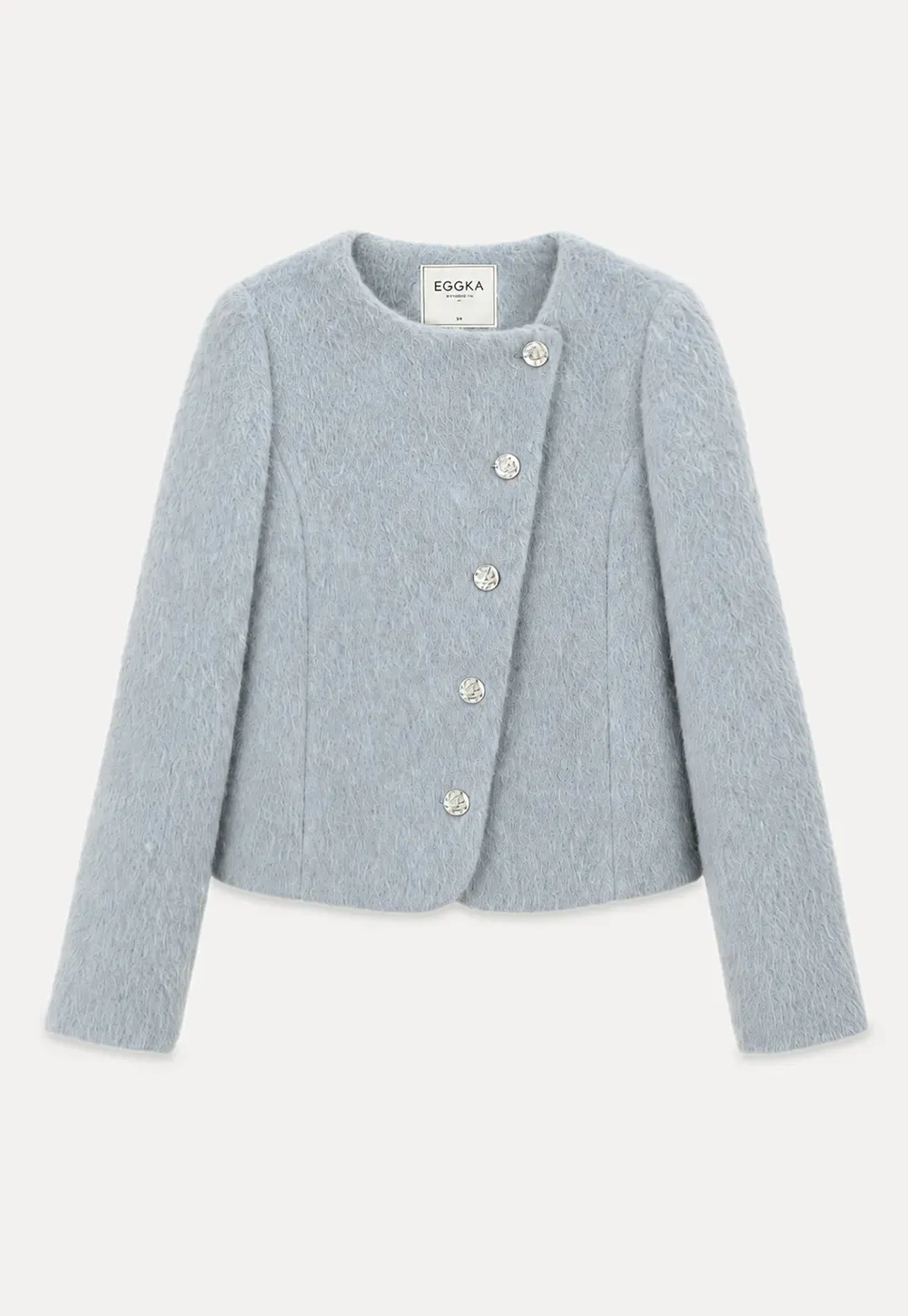 Asymmetrical Lapel Wool Coat with Pearl Buttons