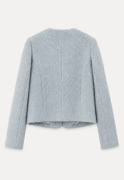 Asymmetrical Lapel Wool Coat with Pearl Buttons