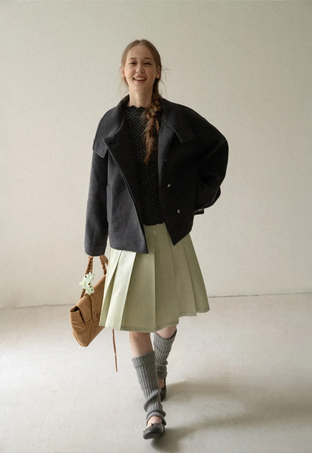 High Collar Button Front Wool Coat