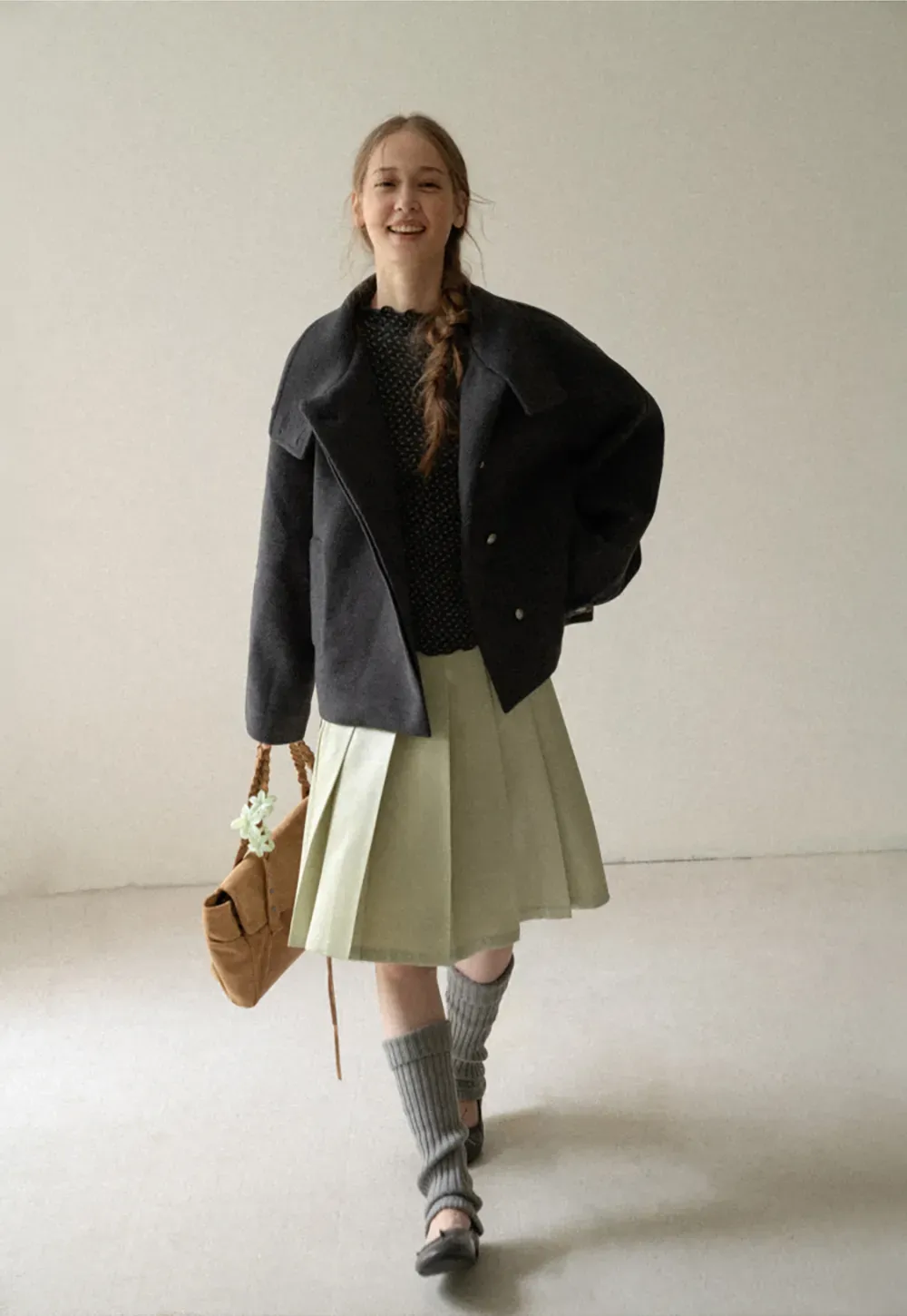 High Collar Button Front Wool Coat