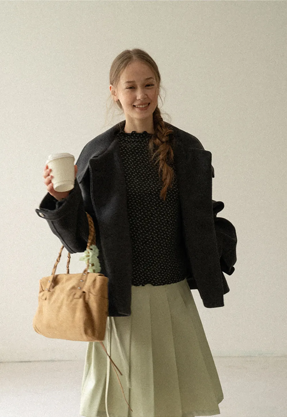 High Collar Button Front Wool Coat