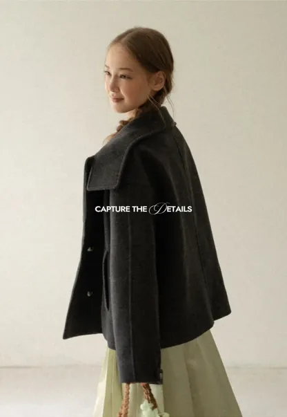 High Collar Button Front Wool Coat