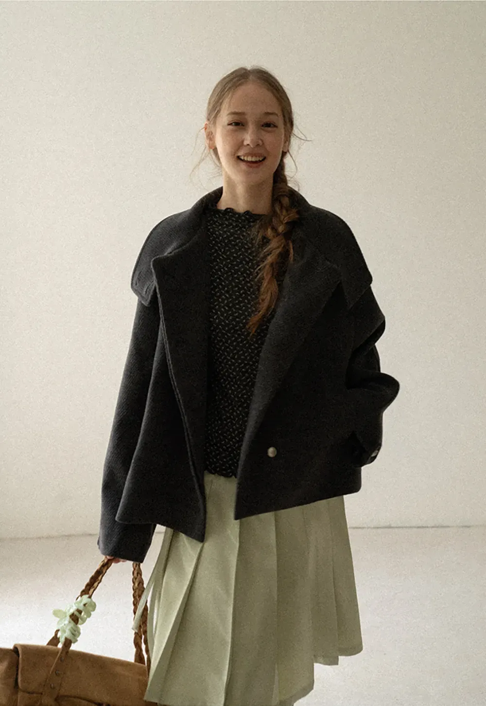 High Collar Button Front Wool Coat
