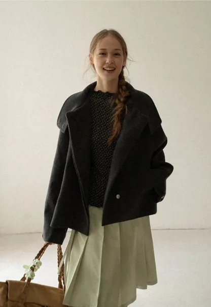 High Collar Button Front Wool Coat