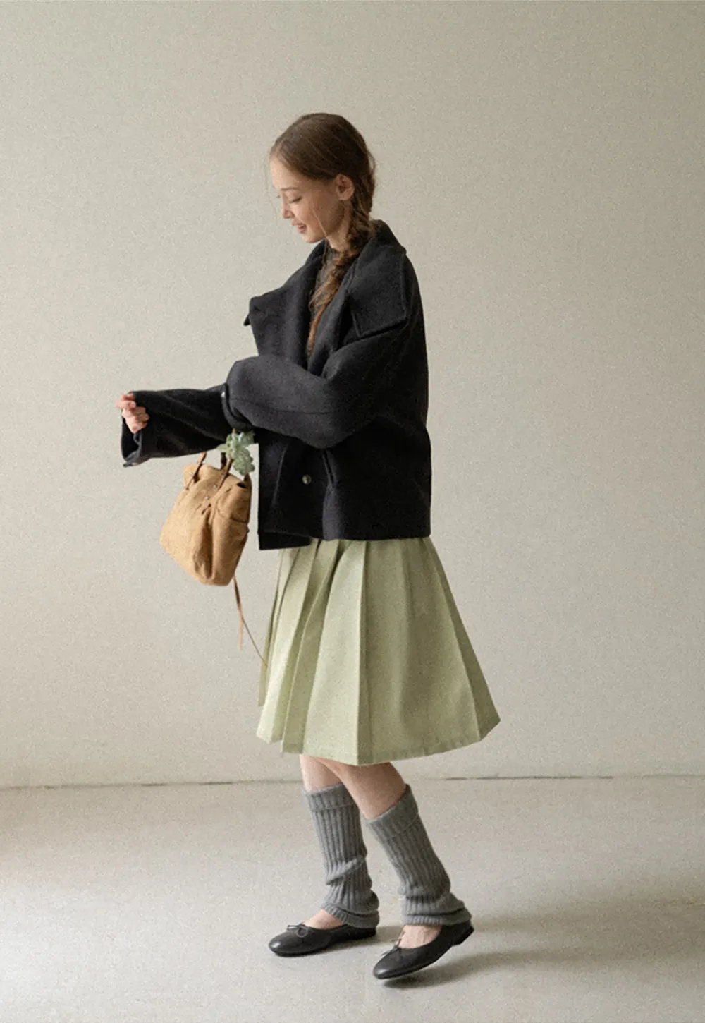 High Collar Button Front Wool Coat
