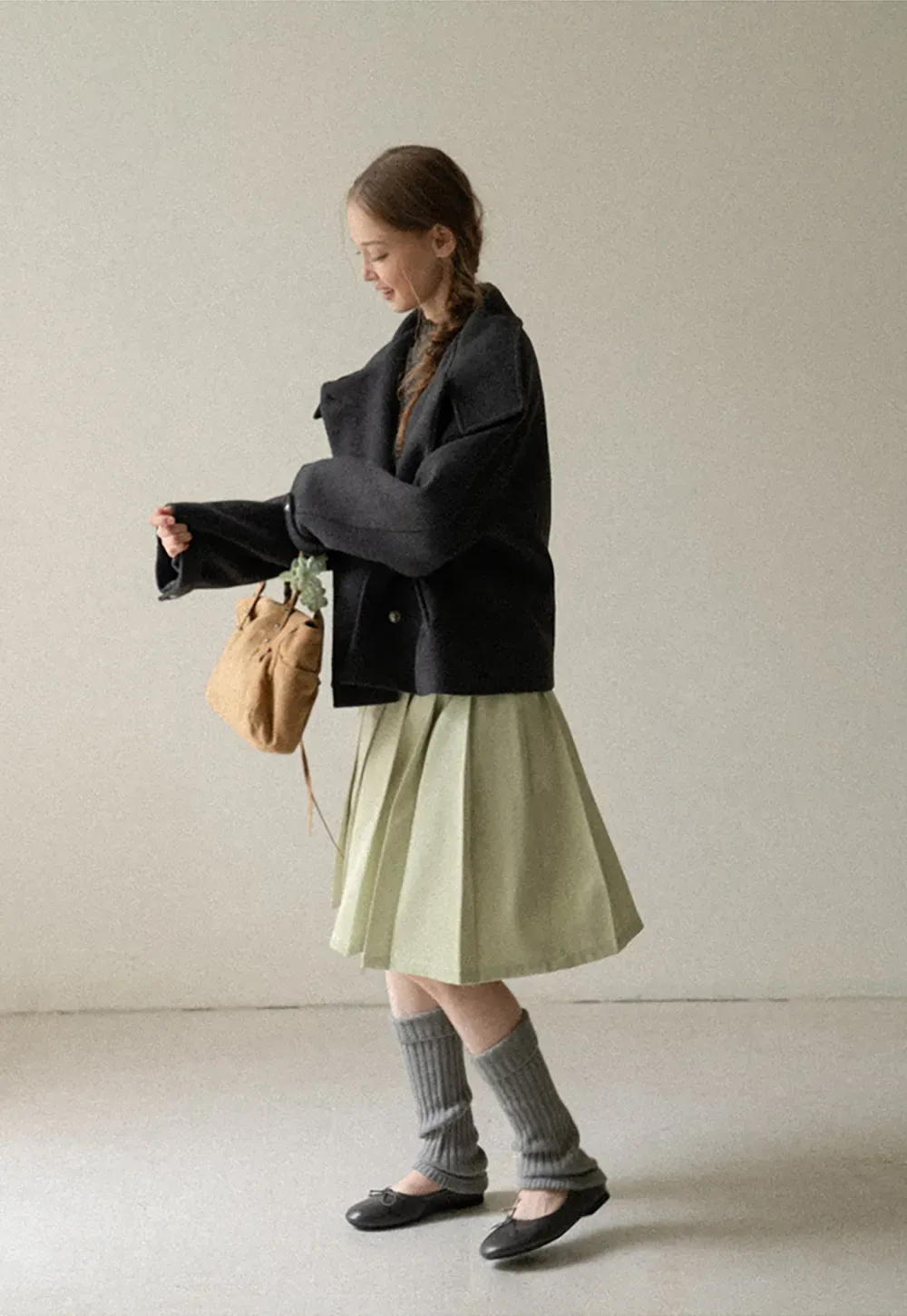 High Collar Button Front Wool Coat