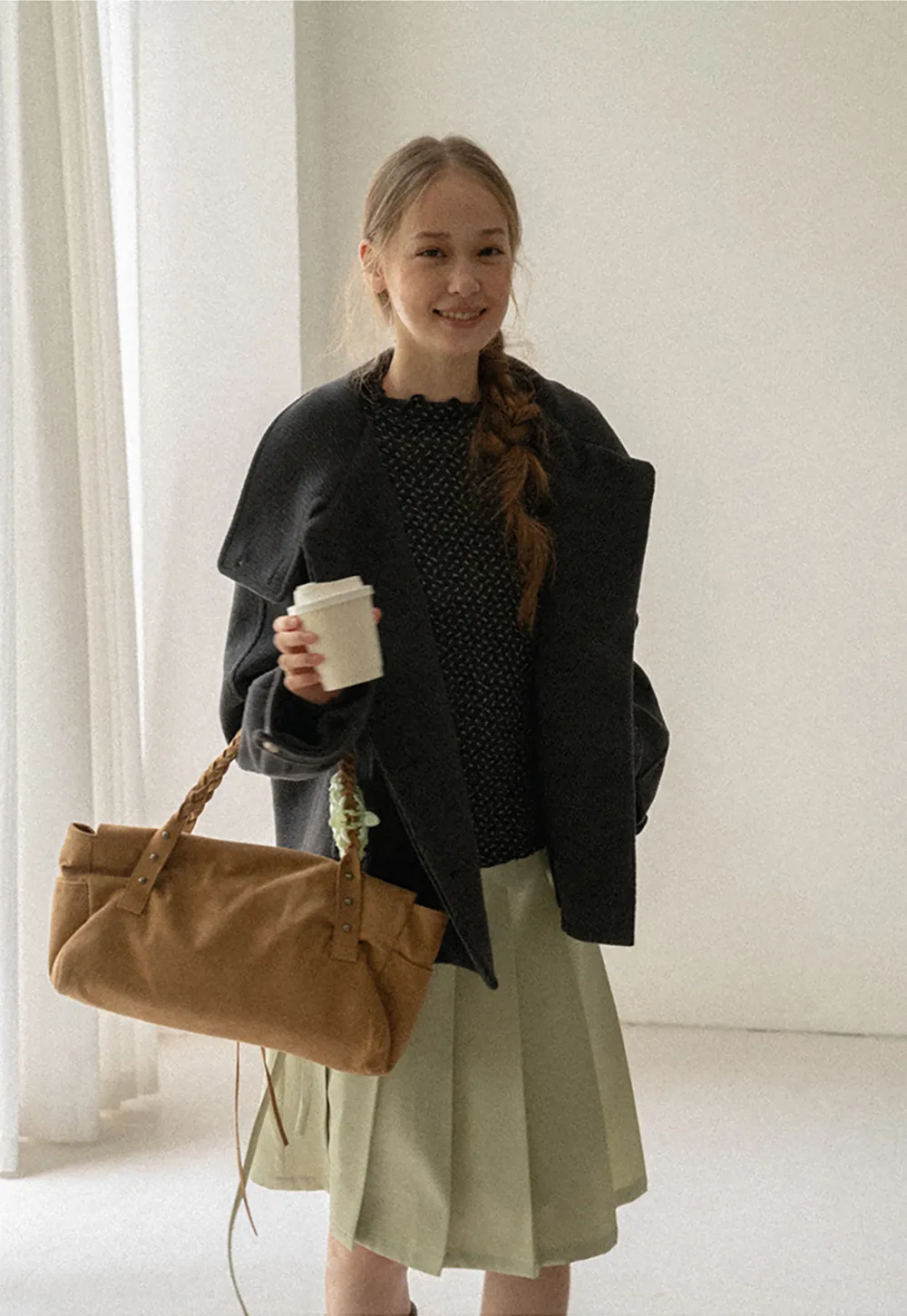 High Collar Button Front Wool Coat