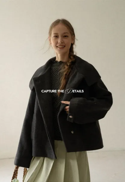 High Collar Button Front Wool Coat