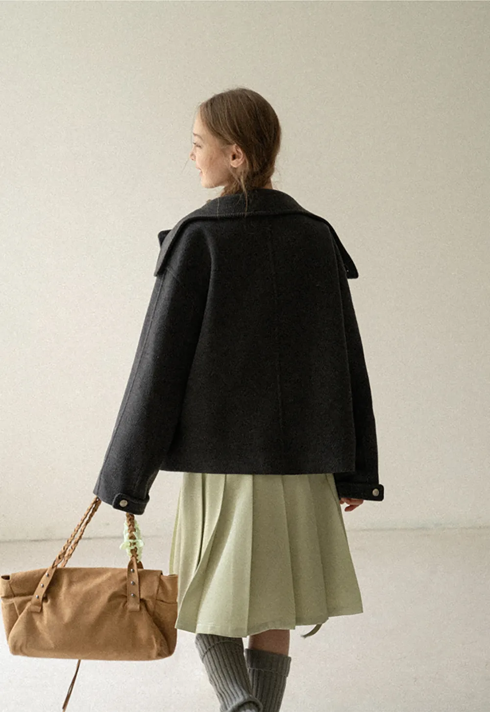 High Collar Button Front Wool Coat
