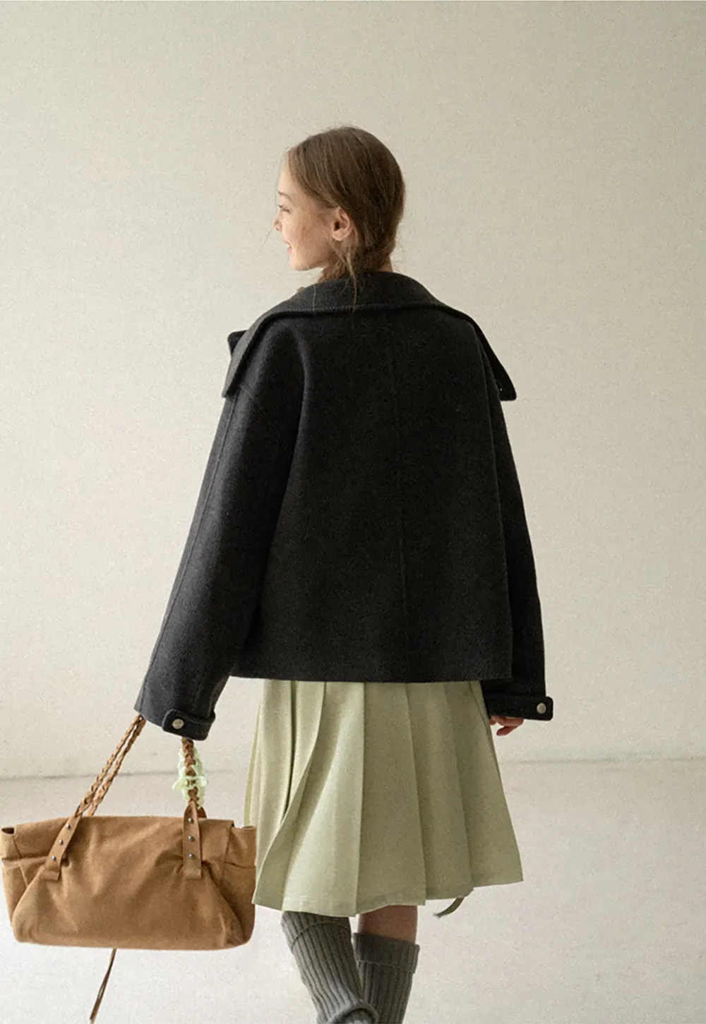High Collar Button Front Wool Coat