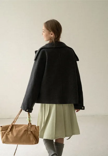 High Collar Button Front Wool Coat