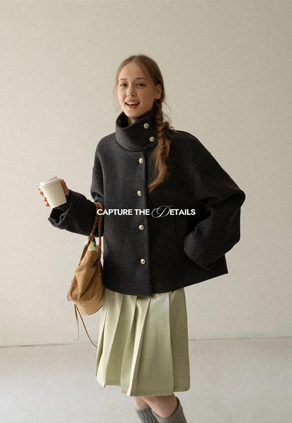 High Collar Button Front Wool Coat