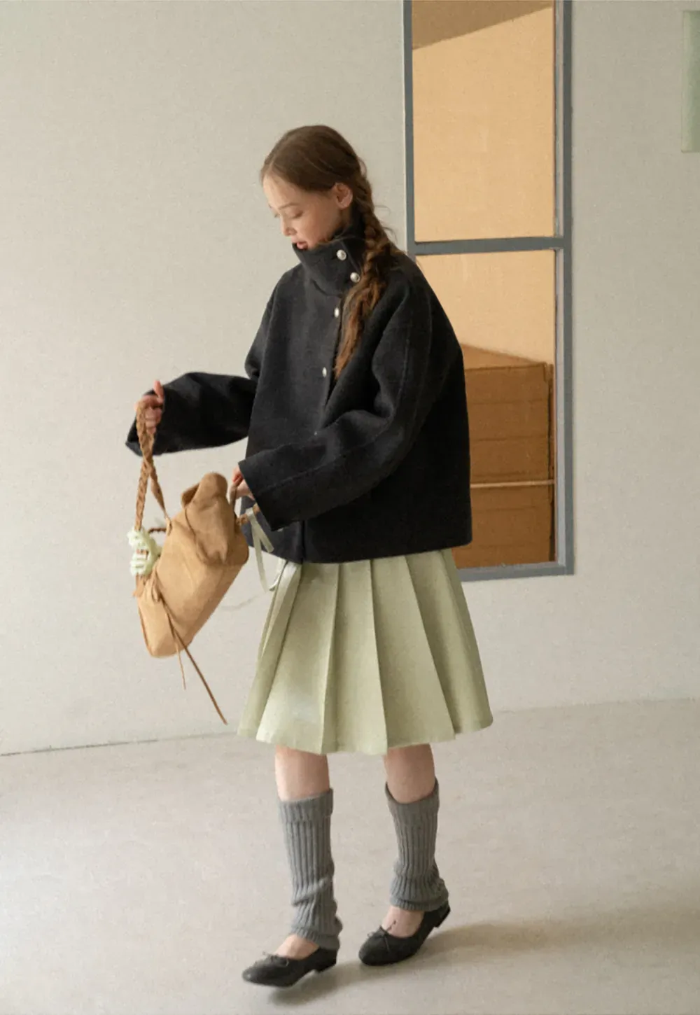High Collar Button Front Wool Coat