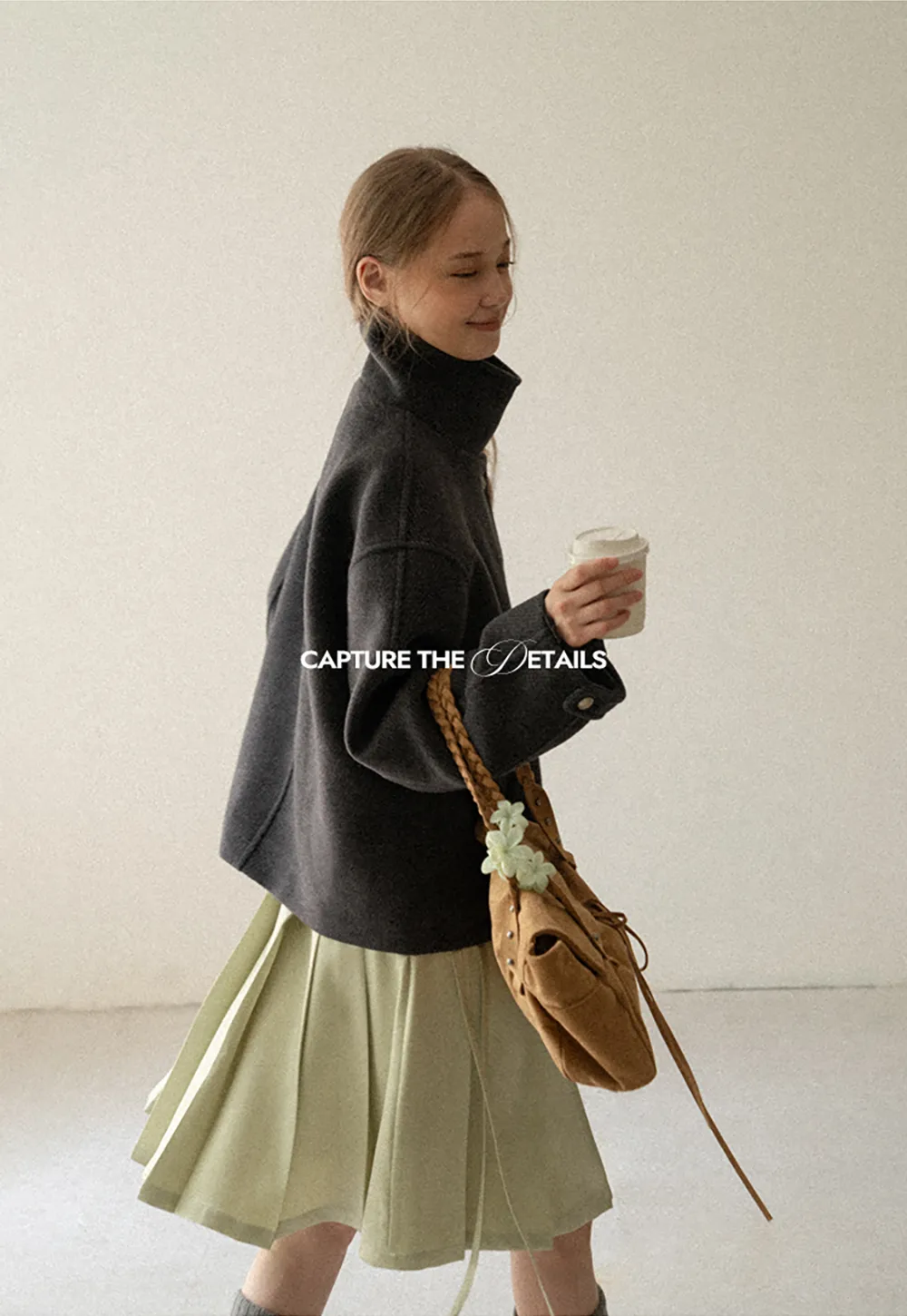 High Collar Button Front Wool Coat