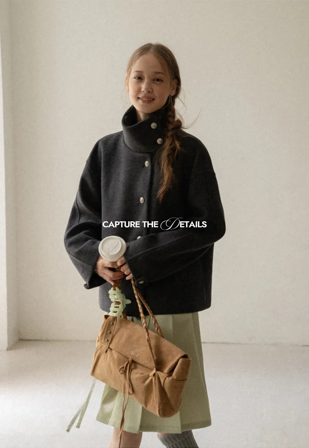 High Collar Button Front Wool Coat