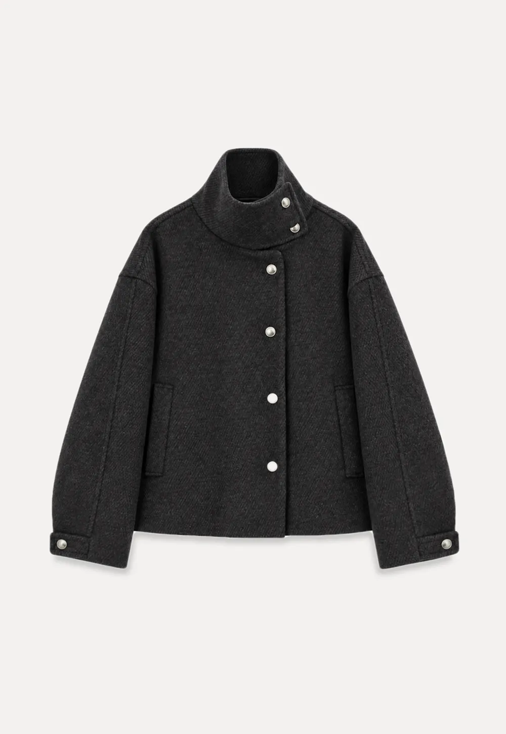 High Collar Button Front Wool Coat