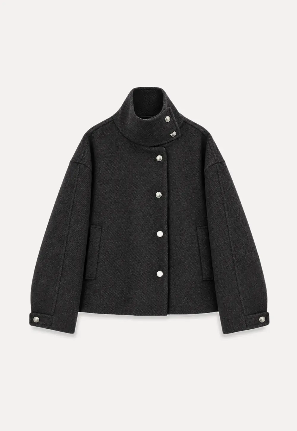 High Collar Button Front Wool Coat
