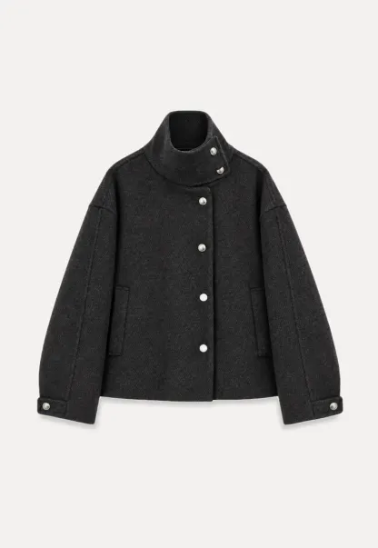 High Collar Button Front Wool Coat