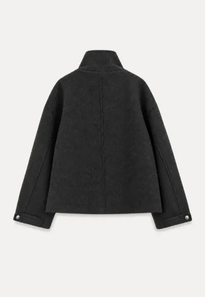 High Collar Button Front Wool Coat