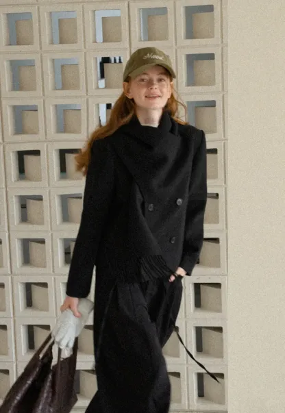 Double Breasted Notched Collar Wool Coat