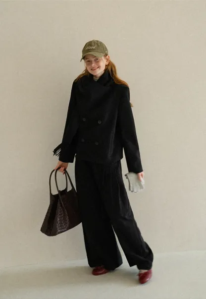 Double Breasted Notched Collar Wool Coat