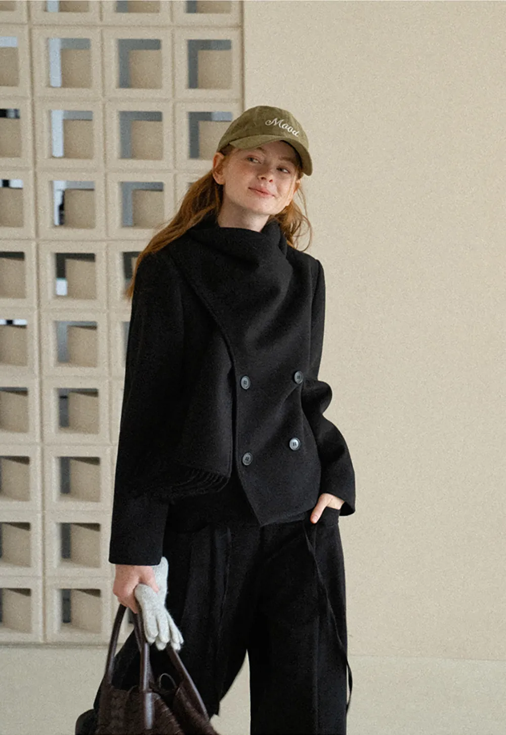 Double Breasted Notched Collar Wool Coat