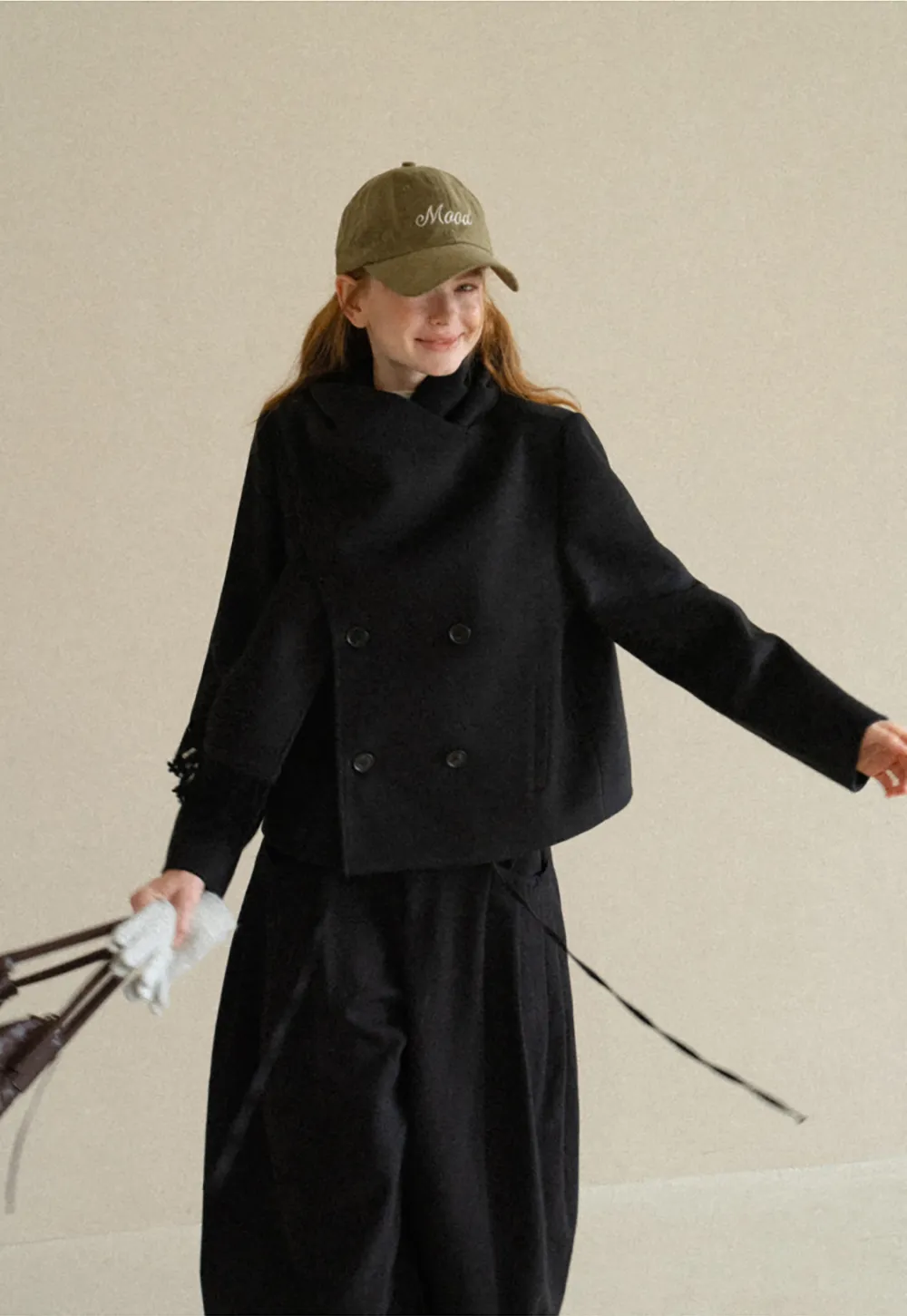 Double Breasted Notched Collar Wool Coat