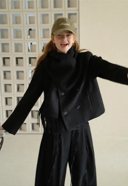 Double Breasted Notched Collar Wool Coat