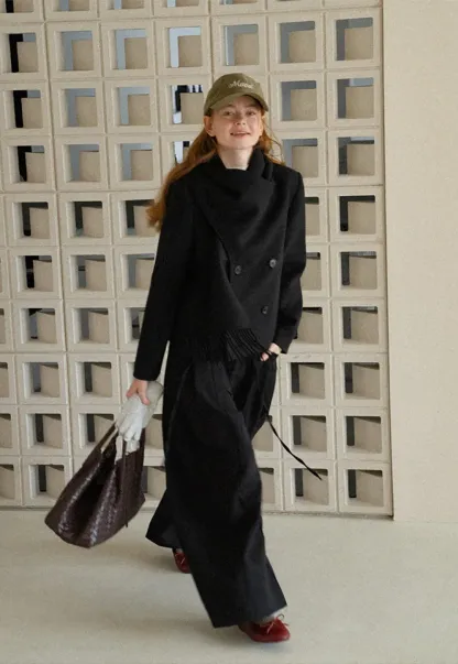 Double Breasted Notched Collar Wool Coat