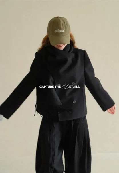 Double Breasted Notched Collar Wool Coat