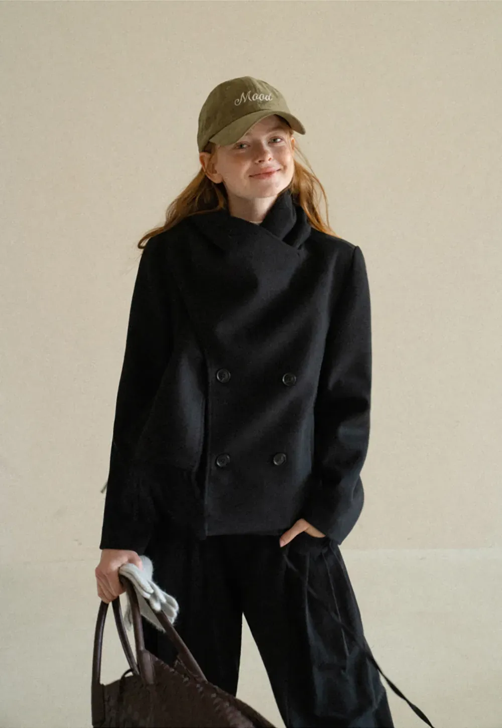 Double Breasted Notched Collar Wool Coat