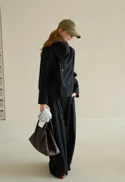Double Breasted Notched Collar Wool Coat
