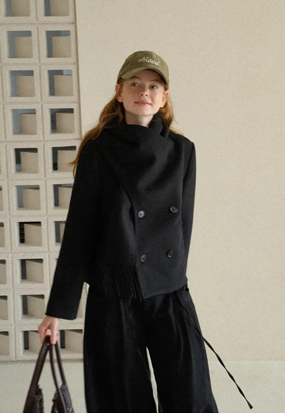 Double Breasted Notched Collar Wool Coat