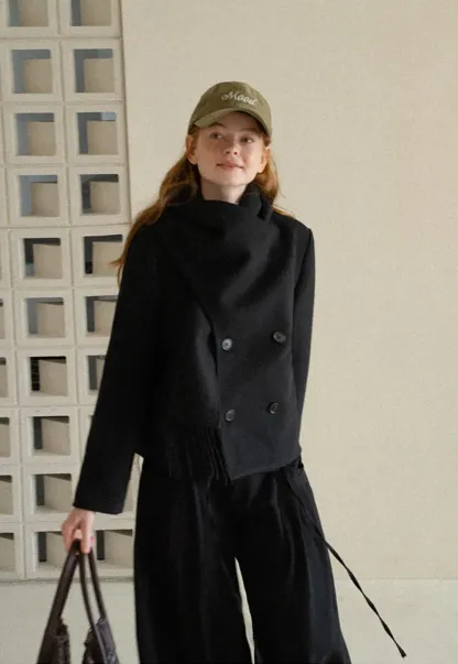 Double Breasted Notched Collar Wool Coat