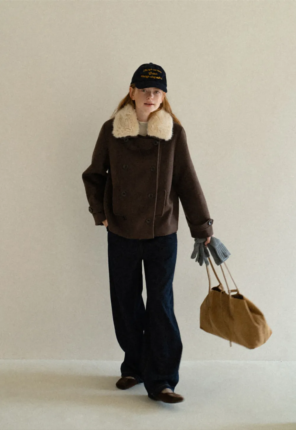Shearling Collar Wool Coat