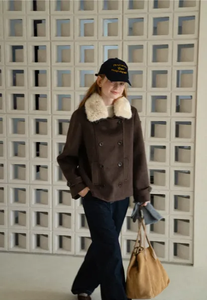 Shearling Collar Wool Coat