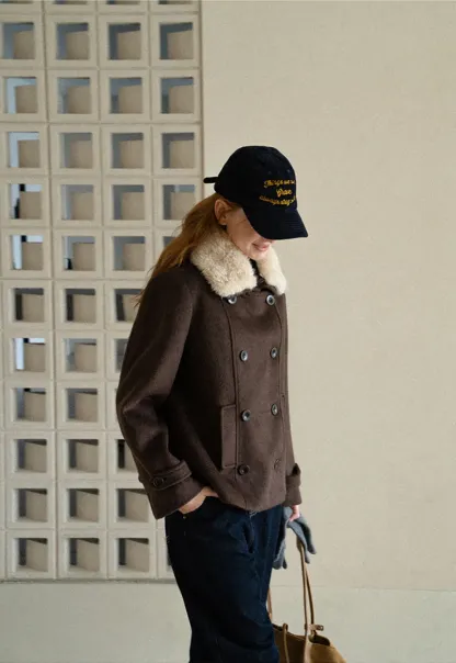 Shearling Collar Wool Coat