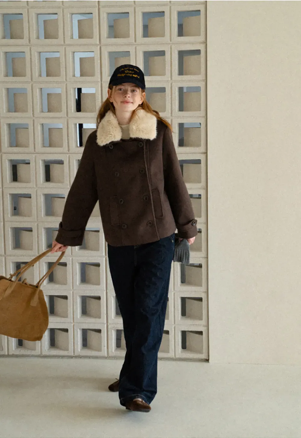 Shearling Collar Wool Coat
