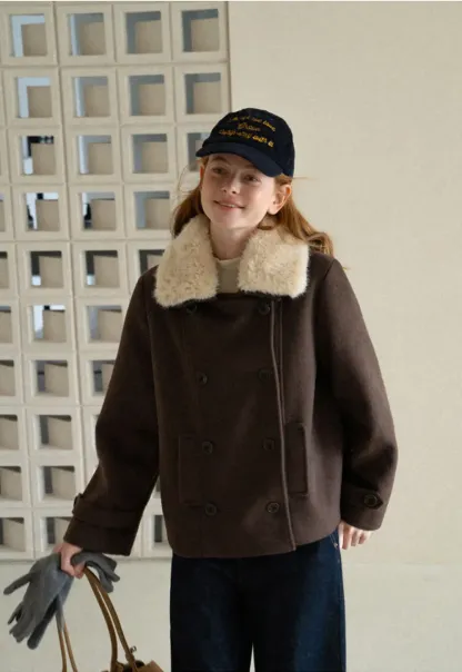 Shearling Collar Wool Coat