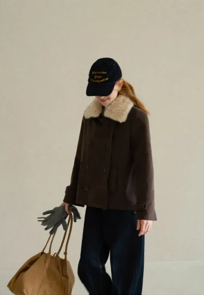 Shearling Collar Wool Coat