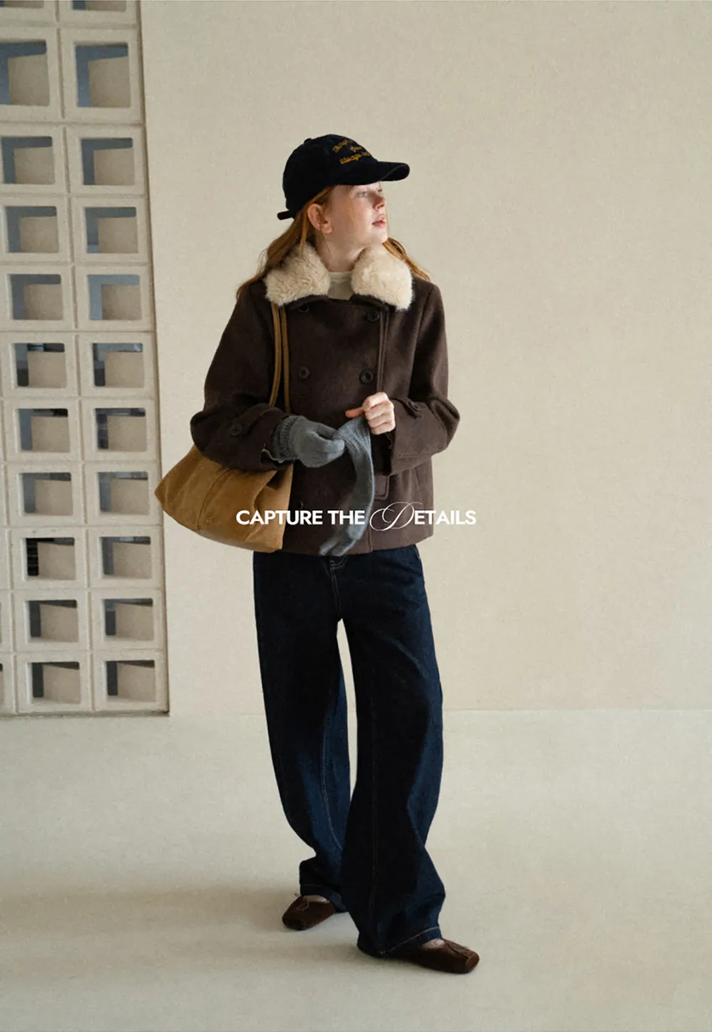 Shearling Collar Wool Coat