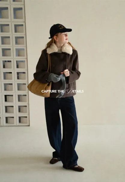 Shearling Collar Wool Coat