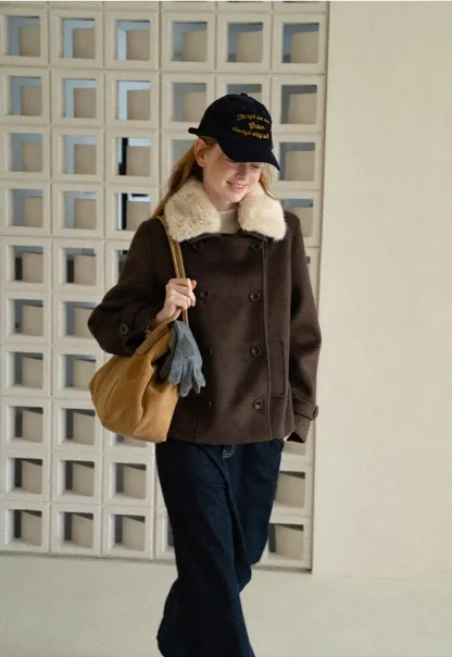 Shearling Collar Wool Coat