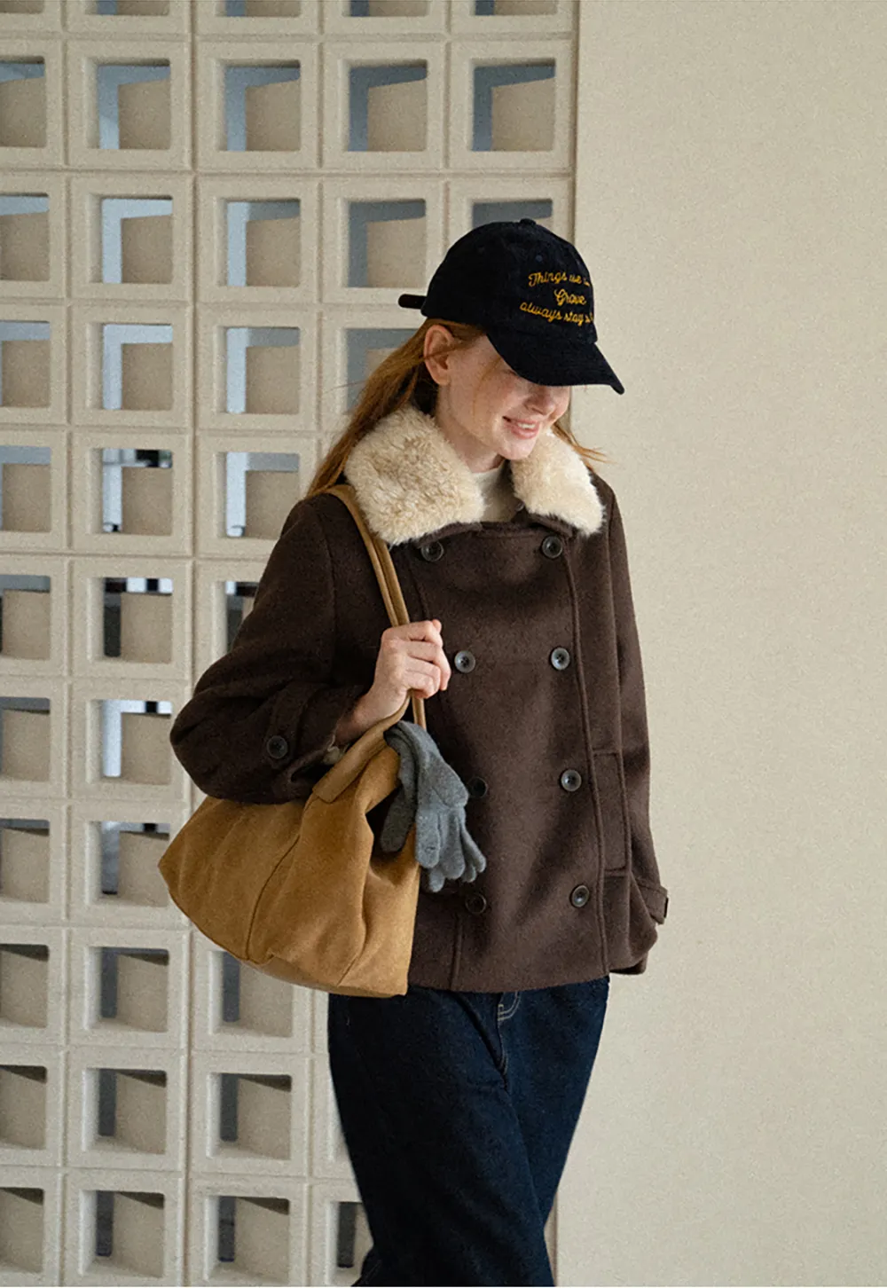 Shearling Collar Wool Coat