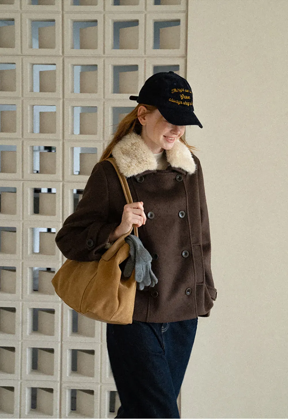 Shearling Collar Wool Coat