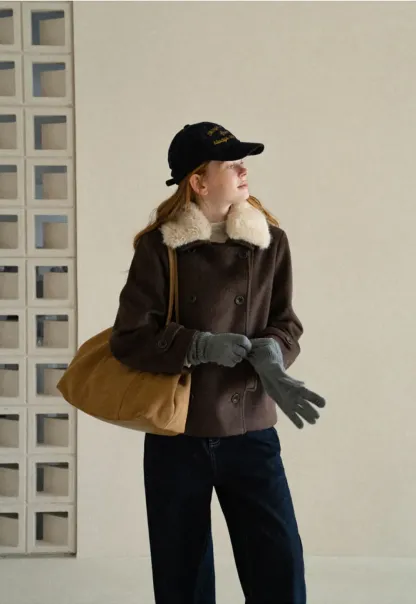 Shearling Collar Wool Coat