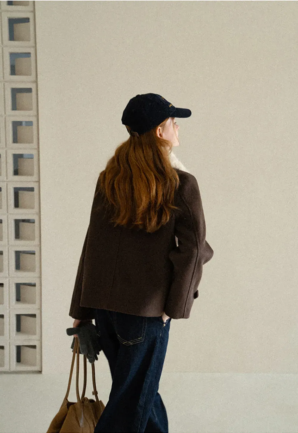 Shearling Collar Wool Coat